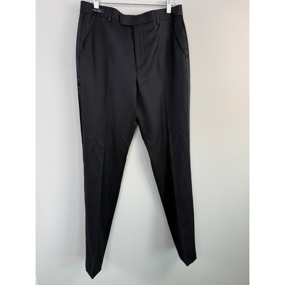 Ted Baker Pashion Black Suit Trousers Italian Fabric Satin Stripe 32 x 34 NWT